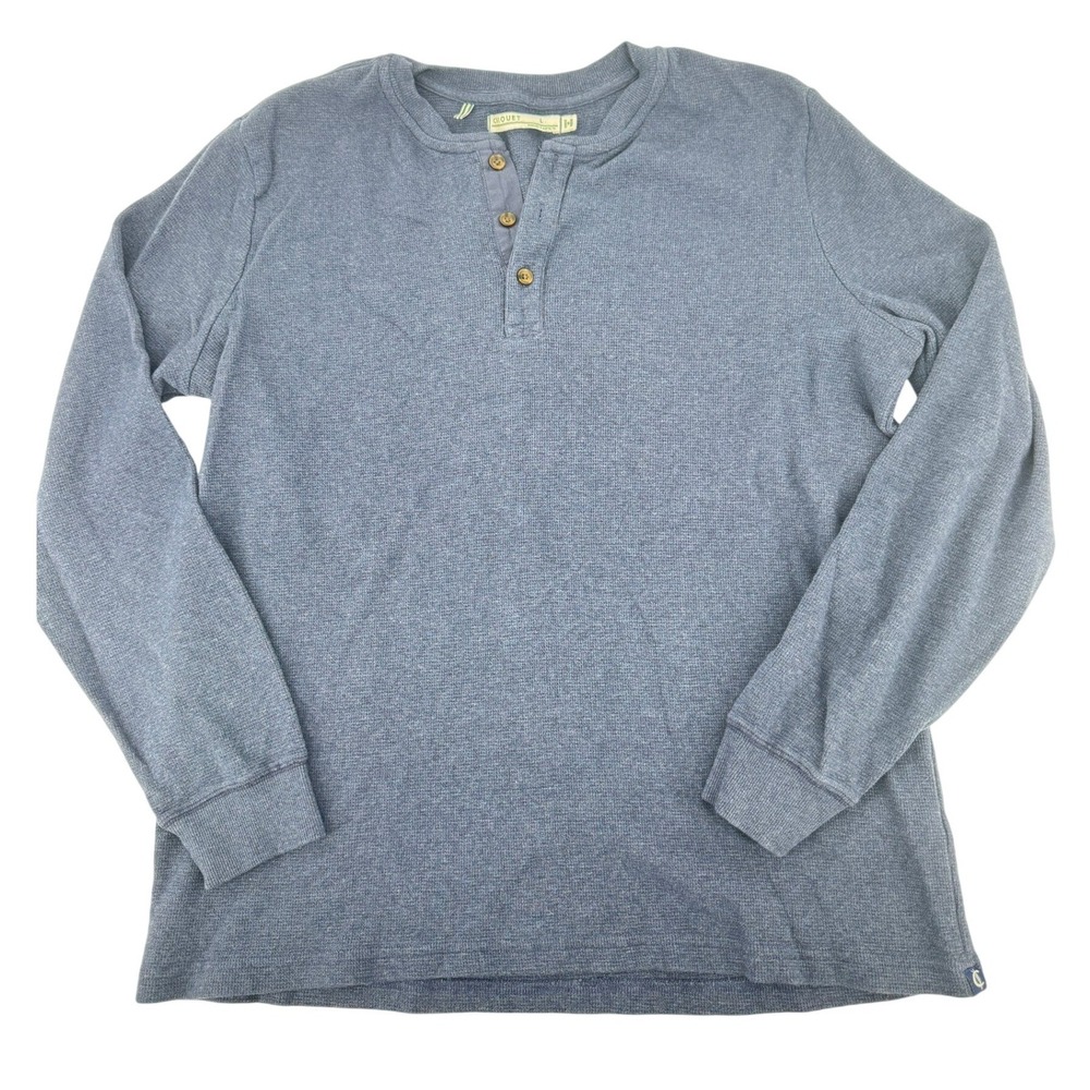 Criquet Henley Shirt Mens Large Blue Long Sleeve Waffle Knit Cotton Casual L